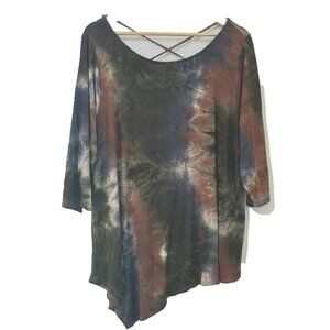 Women's 3X Casual Tie-Dye Relaxed Boho Retro SOFT Stretch Plus Asymmetrical Top
